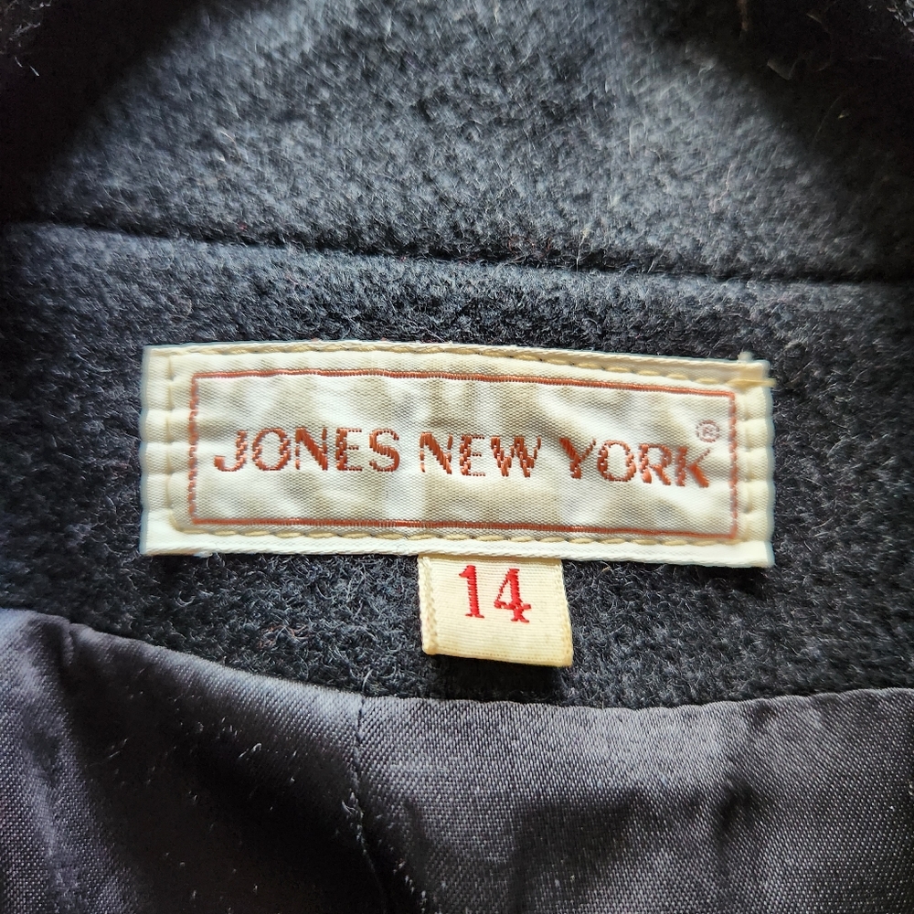 Jones New York Fully Lined Black Wool Pea Coat, Size 14 - Picture 4 of 5